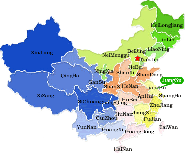 Jiangsu is highlighted on this map